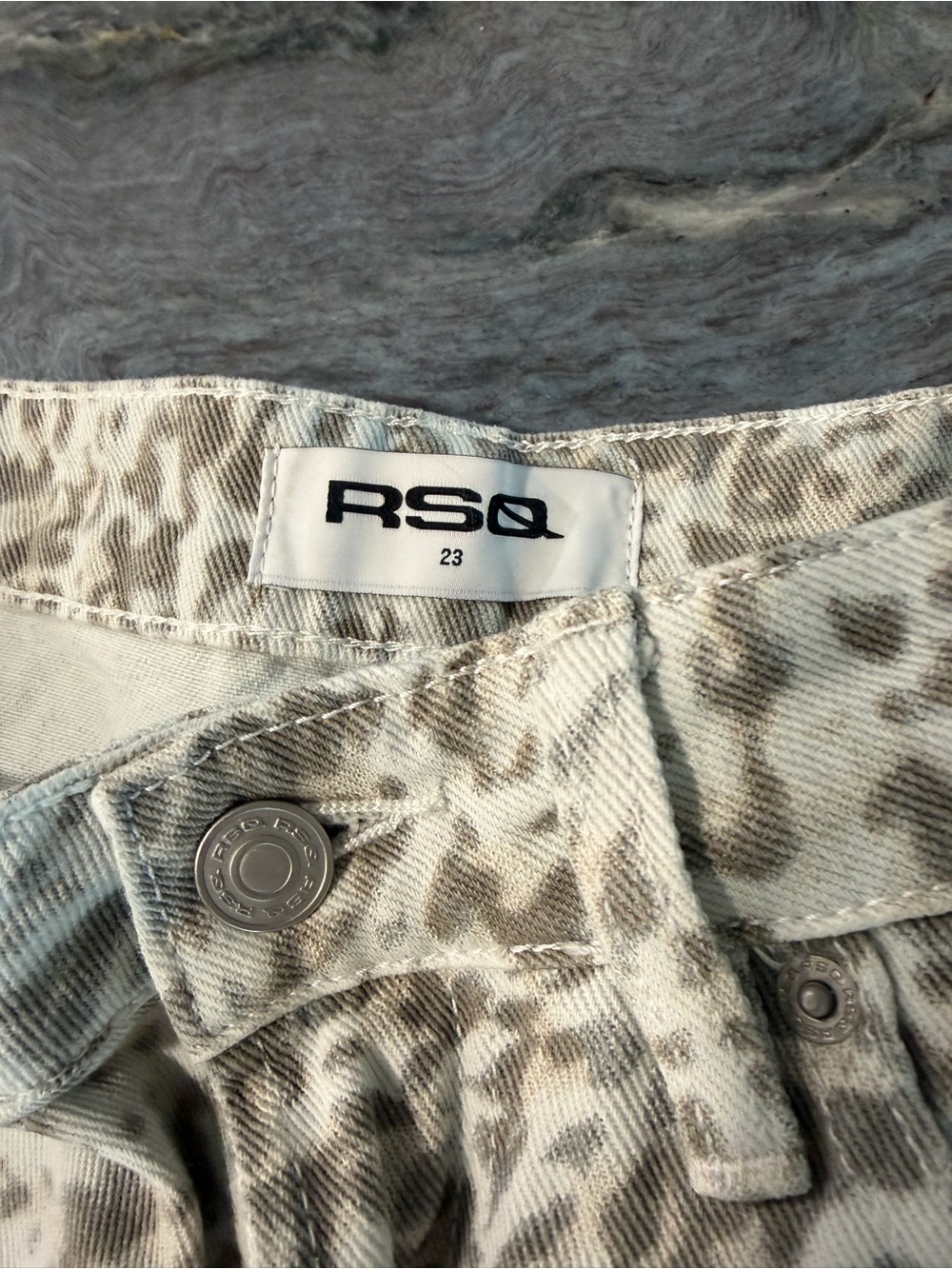 RSQ Neutral Leopard-Print Wide Leg Jeans - Picture 2 of 4